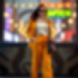 A chic outfit showcasing wide leg slacks in a vibrant color