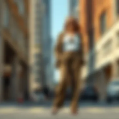 City Style in Wide Leg Slacks A confident individual walking in wide leg slacks on a city street