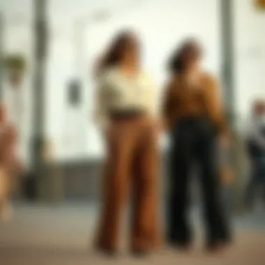 Stylish Slacks Pairings Stylish pairings of wide leg slacks with complementary tops