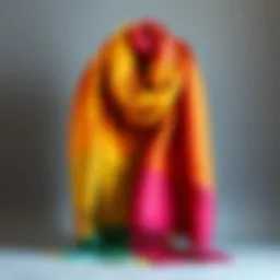 A beautifully draped pashmina blanket scarf in a vibrant color against a textured backdrop.