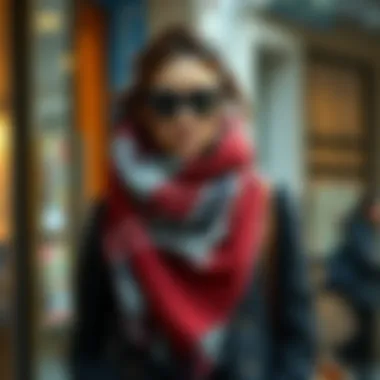 Pashmina Blanket Scarf in Modern Fashion Fashionable ensemble showcasing a pashmina blanket scarf styled with modern attire.