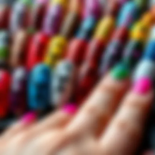 A vibrant display of various B Color nail wraps showcasing intricate designs and colors