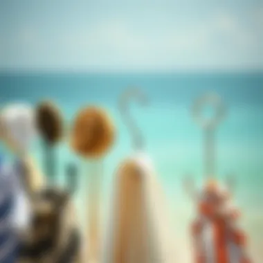 Different styles of beach hooks displayed