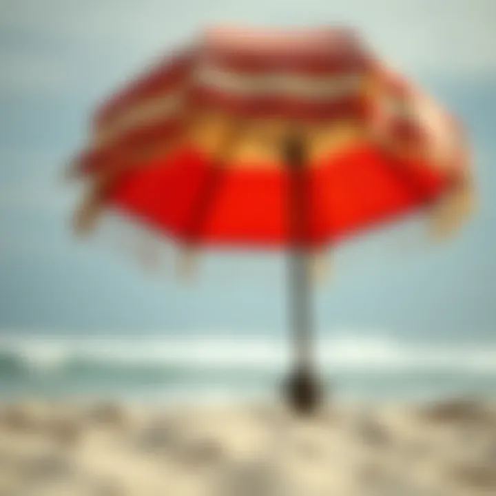 Beach umbrella with auger anchor firmly secured in sand