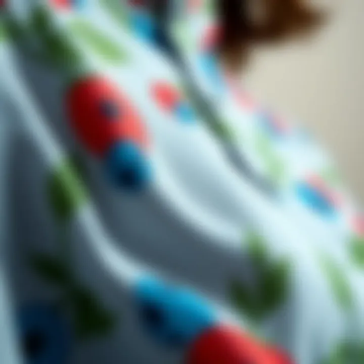 A close-up of intricate blueberry-inspired fabric details