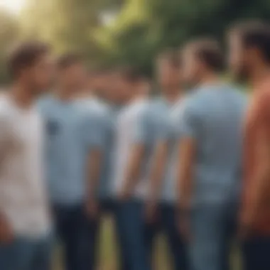 Group of friends wearing B is for Brother shirts at an outdoor gathering