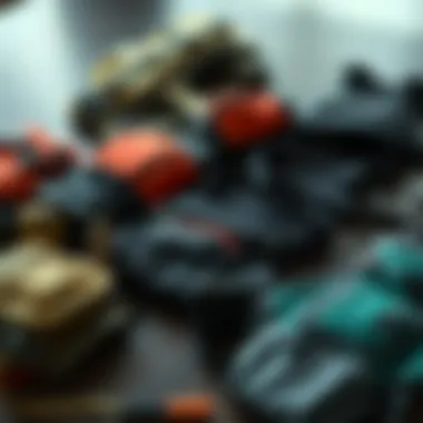 An array of different styles and designs of chest packs laid out for comparison
