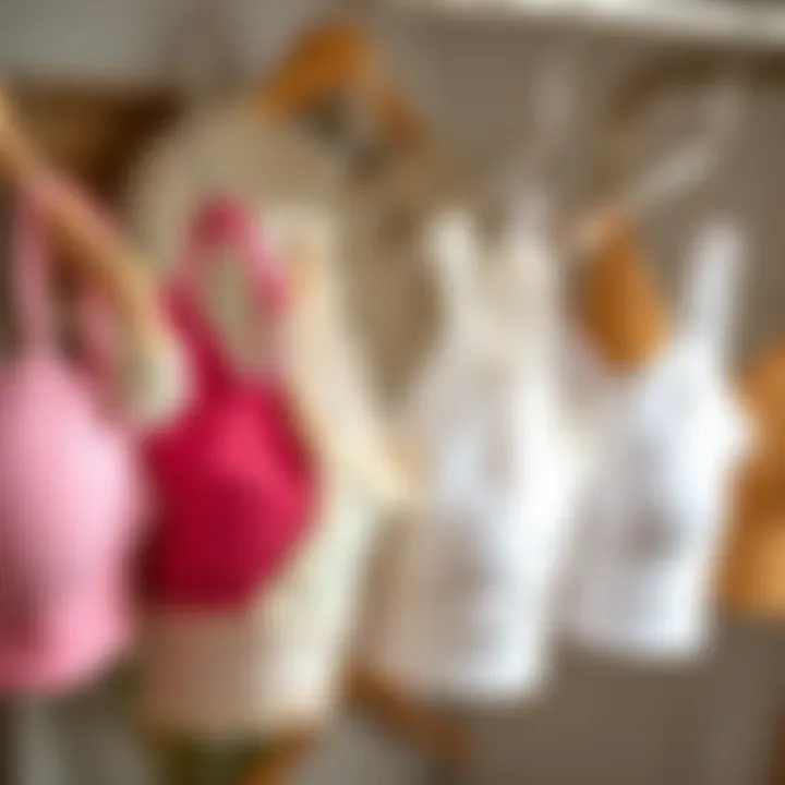 Different styles of cotton bras displayed on hangers