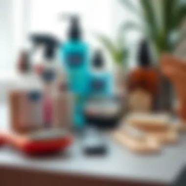 Complete Foot Grooming Routine An organized setup of heel scraper tools alongside foot care products for a complete grooming routine.