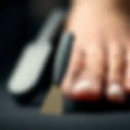 A detailed view of a heel scraper tool showcasing its unique design and texture.