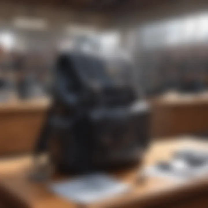 Person organizing items in a court backpack