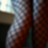 Close-up view of diamond patterned tights showcasing intricate designs