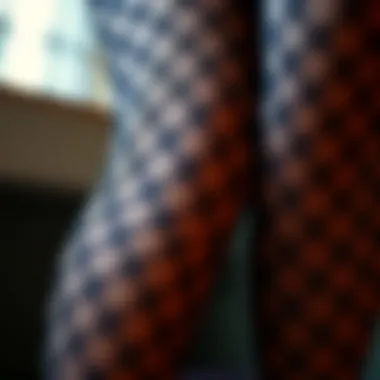 Close-up view of diamond patterned tights showcasing intricate designs