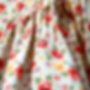 Close-up of the fabric texture and floral pattern of the smock dress