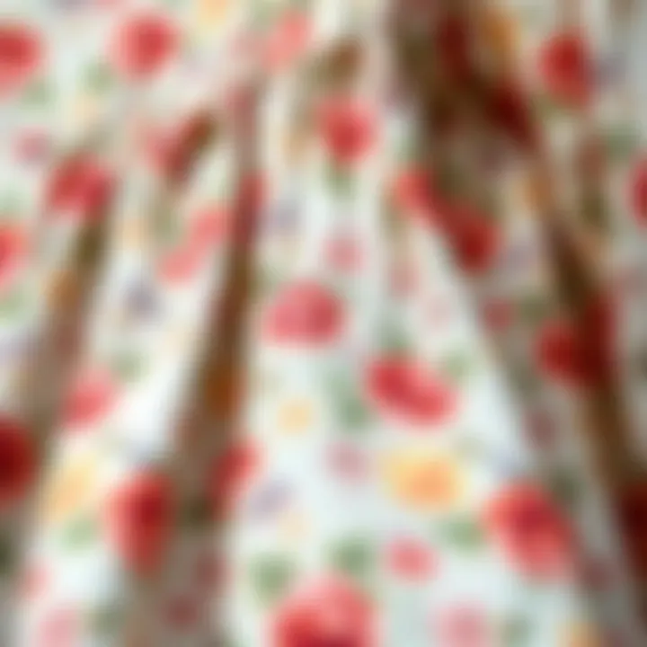 Close-up of the fabric texture and floral pattern of the smock dress
