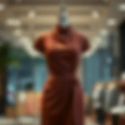 Elegant draped mock neck mini dress displayed on a mannequin