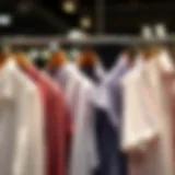 A variety of dressy shirt styles displayed on hangers