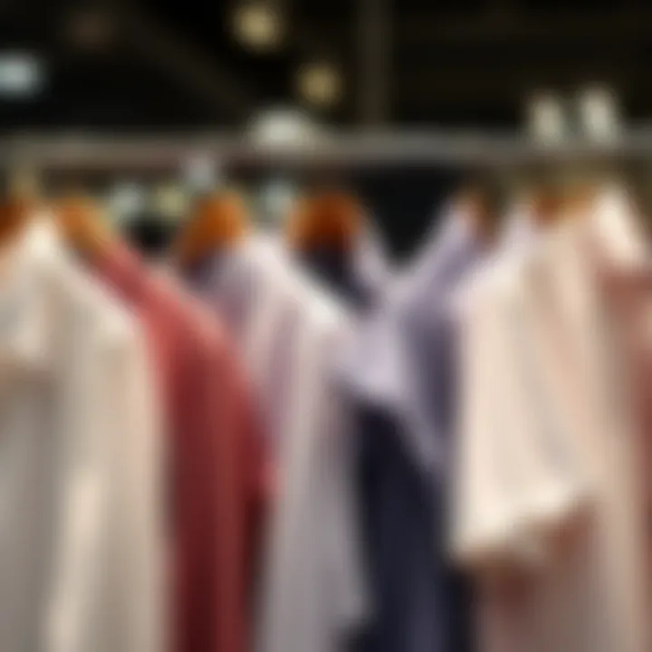 A variety of dressy shirt styles displayed on hangers