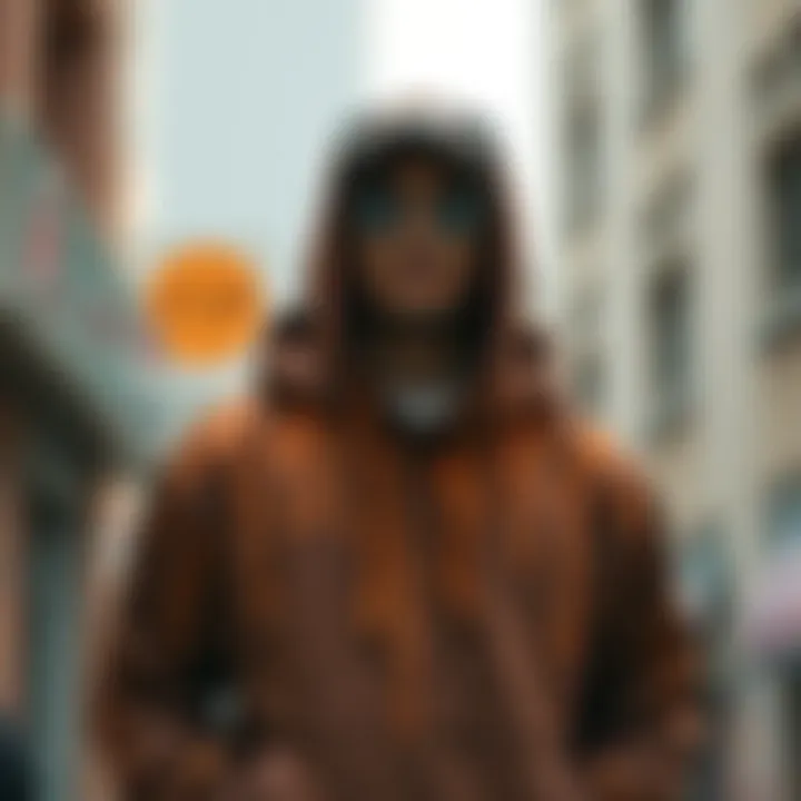 A fashionable ensemble incorporating a drippy hoodie with complementary accessories.