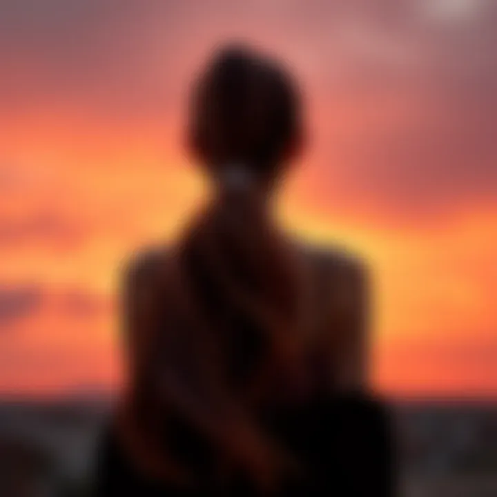 Flowing Beauty of the Ponytail A model showcasing the elegance of a long ponytail against a sunset backdrop, emphasizing its flowing beauty.