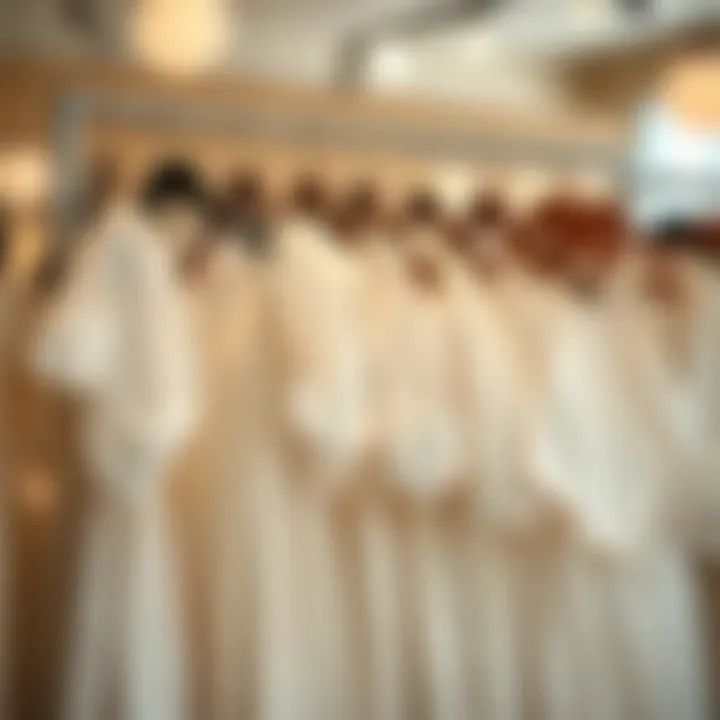 A collection of white dresses with sleeves displayed on a rack