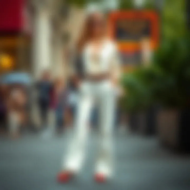 A stylish ensemble featuring flared trousers and a chic top