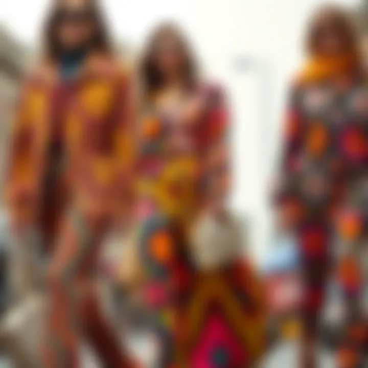 A vibrant mix of patterns and colors in 70s inspired fashion