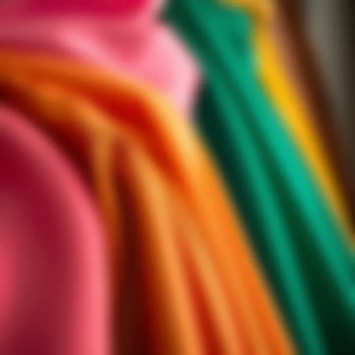 Close-up of luxurious fabric options for midi dresses, showcasing texture and color