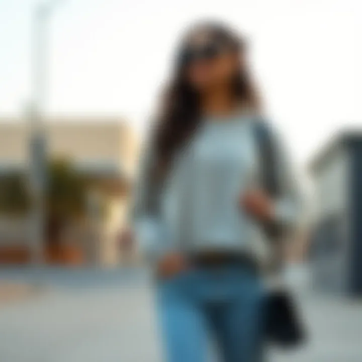 Stylish outfit featuring a basic sweatshirt paired with trendy accessories