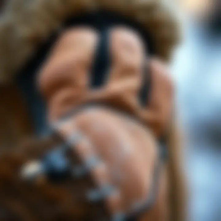 Fabric Details of Bear Paw Gloves Close-up of fabric details on bear paw gloves