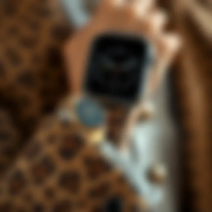 Fashion Integration with Black Leopard Engraved Band Elegant styling of the black leopard engraved watch band with accessories