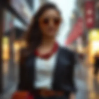 Plus size model styling a button front blouse with chic accessories