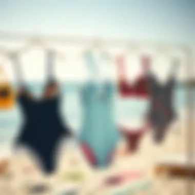 Stylish bathing suits showcased on a sunlit beach