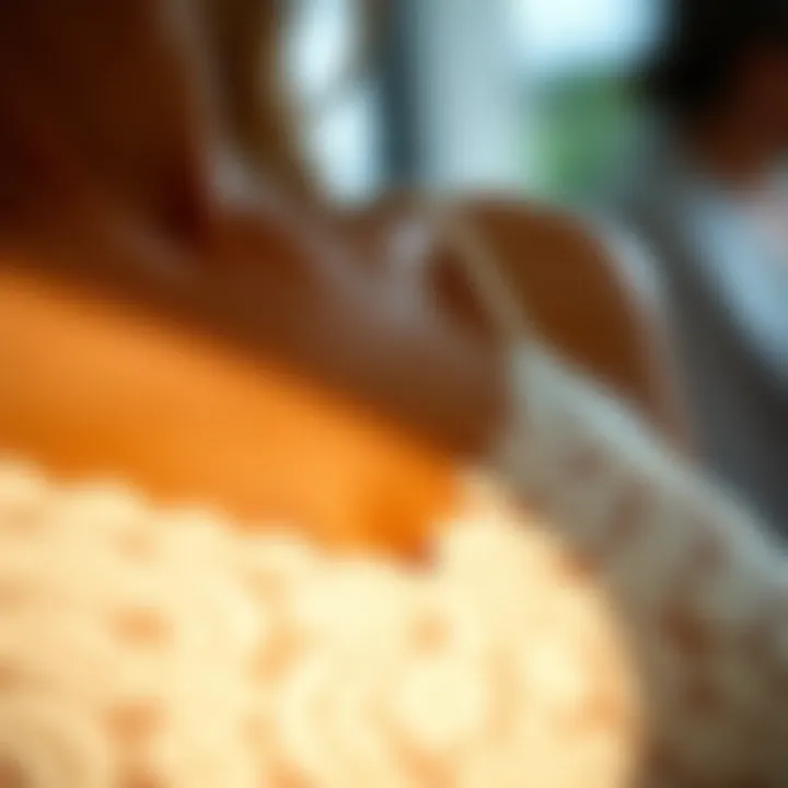 Close-up of intricate lace details on racerback camisole