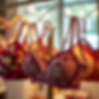 A variety of embroidered underwire bras displayed elegantly