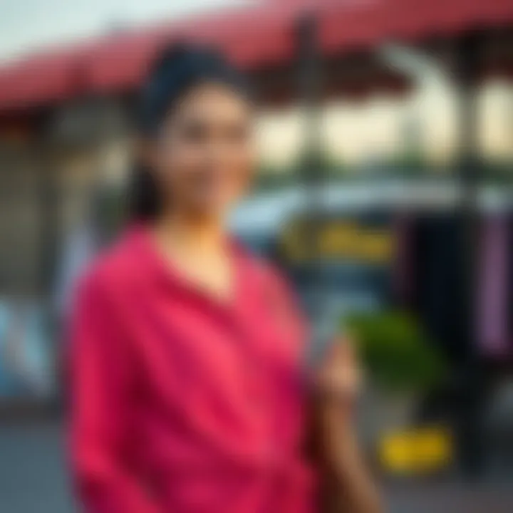 Customer Experience with Emery Rose A satisfied customer wearing an Emery Rose outfit in a casual setting.