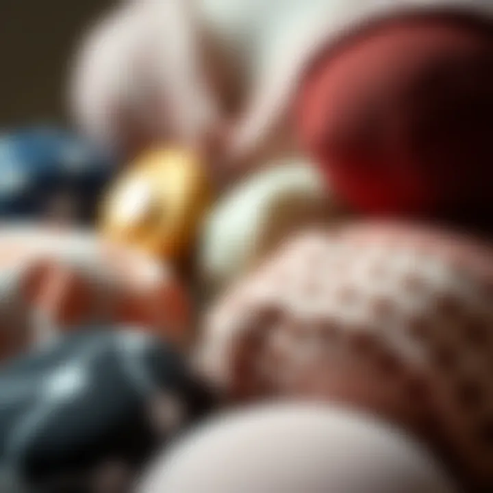 Close-up of various fabric nipple covers showcasing different textures and patterns.