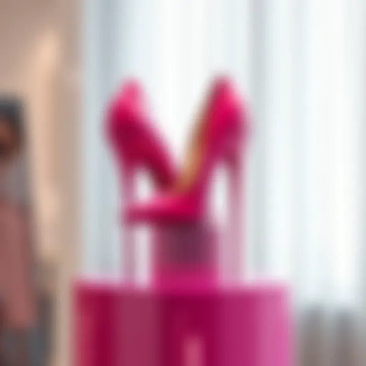 The Allure of Pink Thigh-High Heels Elegant display of pink thigh-high heels on a stylish pedestal.