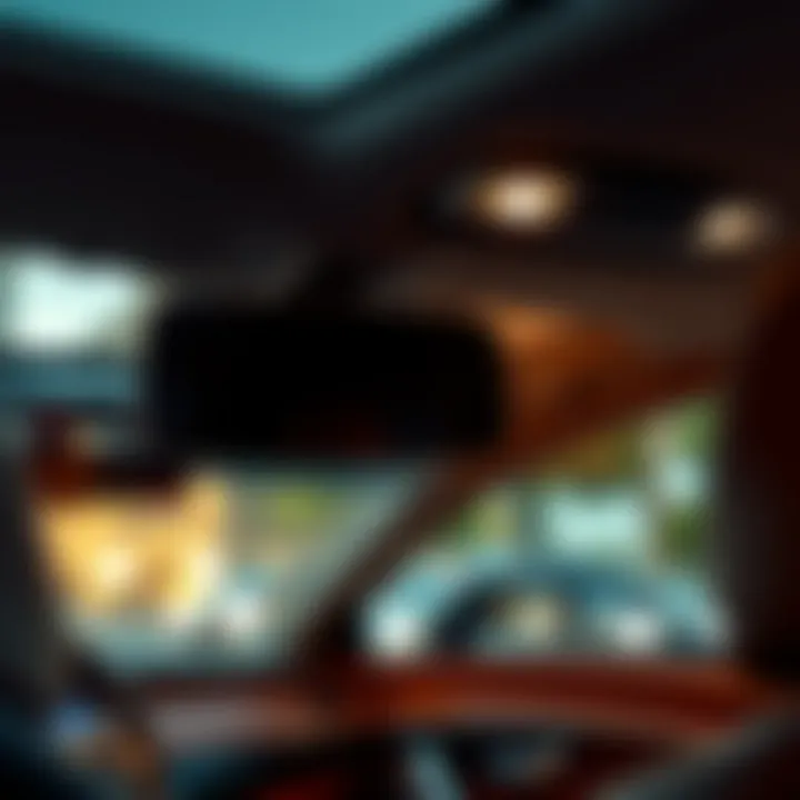 Elegant sun visor vanity mirror in a luxurious car interior