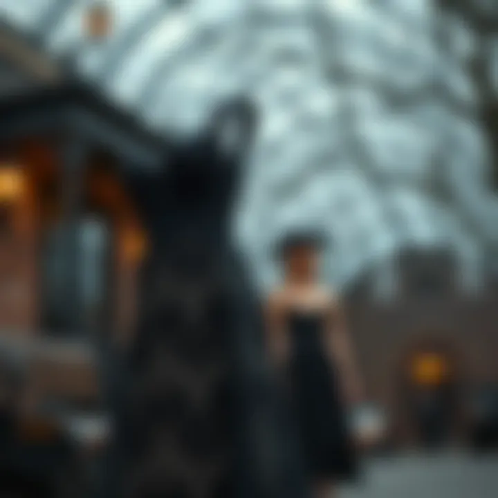 Elegant black lace bridesmaid dress with spooky accents