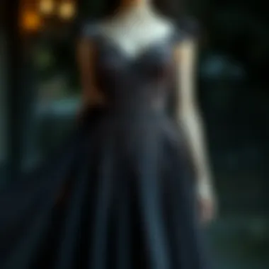 Gothic-inspired dress featuring intricate details and flowing fabric