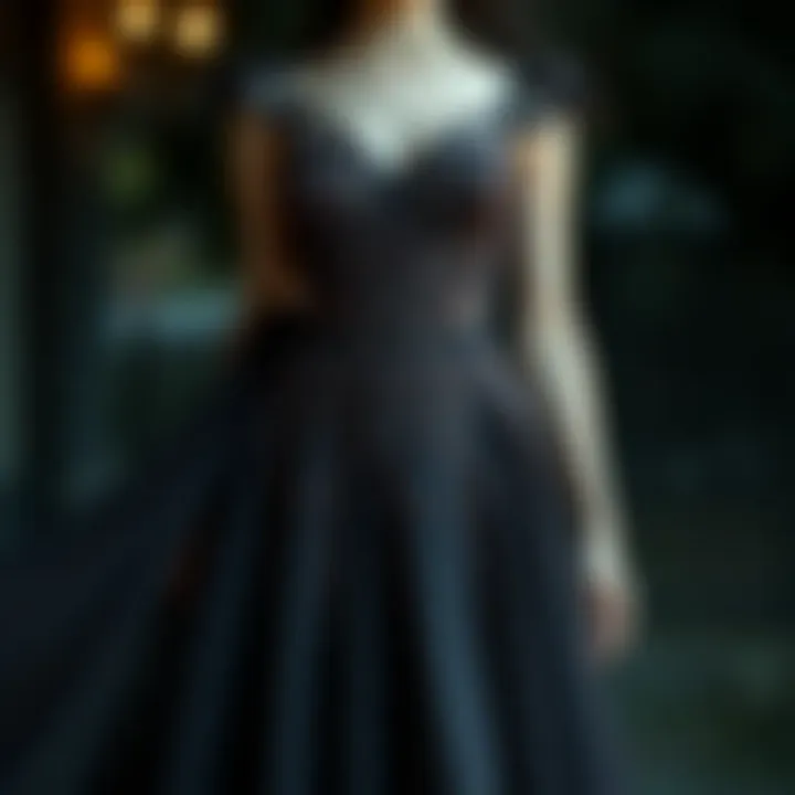 Gothic-inspired dress featuring intricate details and flowing fabric