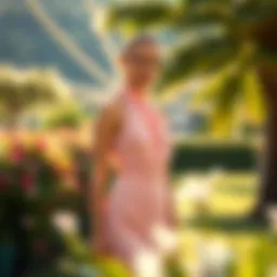 Elegant high neck tank dress in a serene outdoor setting