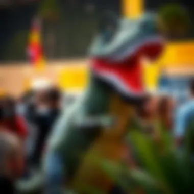 Cultural Significance of Inflatable T-Rex Outfit Inflatable T-Rex outfit being featured at a cultural event, showcasing its social significance