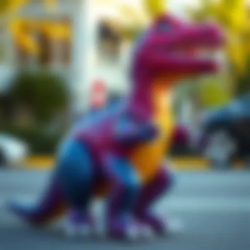 Vibrant Design of Inflatable T-Rex Outfit Inflatable T-Rex outfit showcasing its vibrant colors and unique design