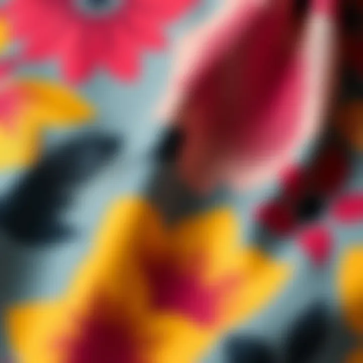 Vibrant textile showcasing large flower stencil designs