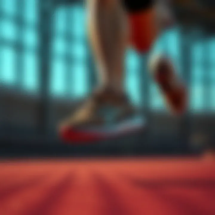 Athletic Performance with Leopard Sneakers Athlete wearing leopard running sneakers during a dynamic run.