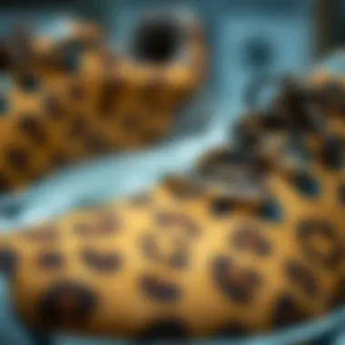 Detailed Patterns of Leopard Running Sneakers Close-up view of leopard running sneakers showcasing intricate patterns and materials.