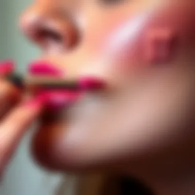 A makeup brush applying liquid blush to a cheek