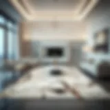 Stunning marble pattern rug in a chic living room setting